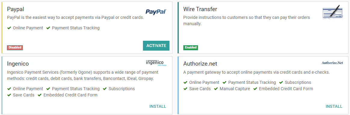 Click on install, then on activate to make the payment provider available on PerfectWORK.