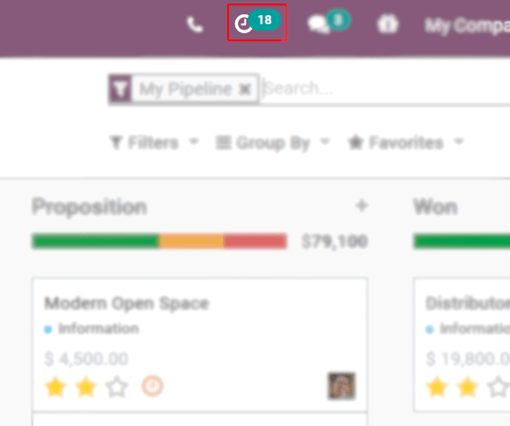 View of crm leads page emphasizing the activities menu for PerfectWORK Connect