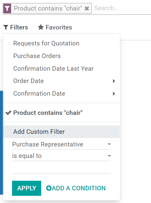 Custom reporting filter in PerfectWORK Purchase