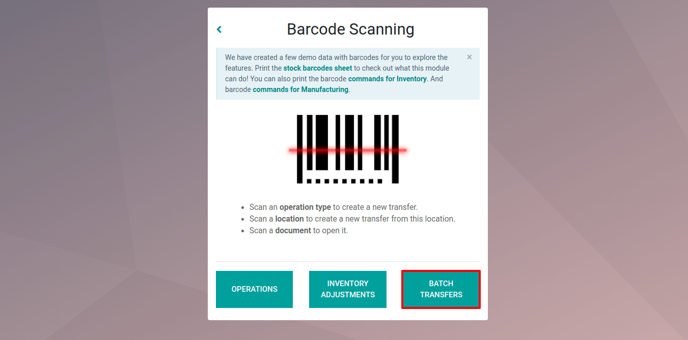 View of the PerfectWORK Barcode app dashboard