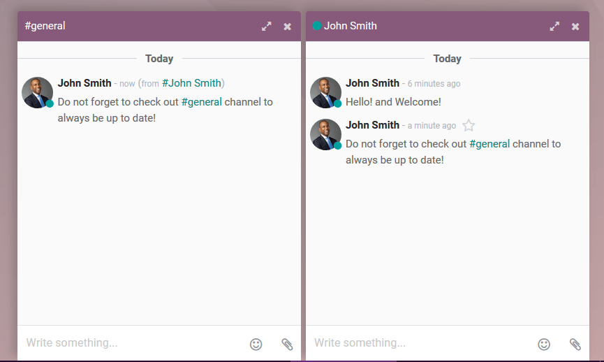 View of a couple of chat window messages for PerfectWORK Connect