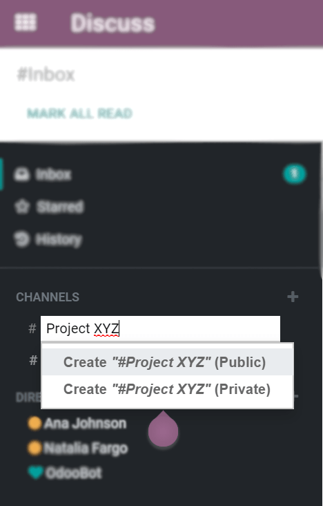 View of Connect’s sidebar and a channel being created in PerfectWORK Connect