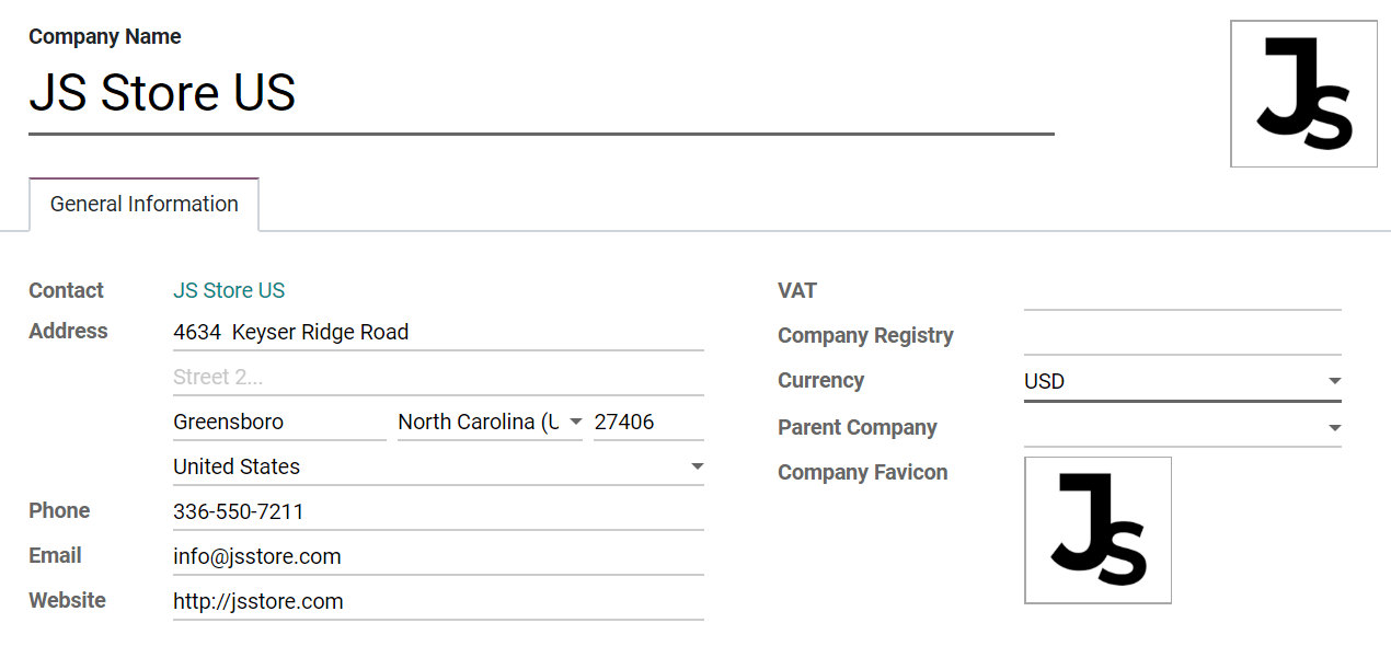 Overview of a new company's form in PerfectWORK