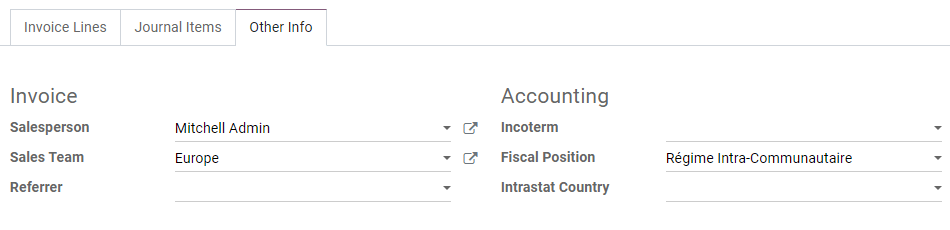 Selection of a Fiscal Position on a Sales Order / Invoice / Bill in PerfectWORK Accounting