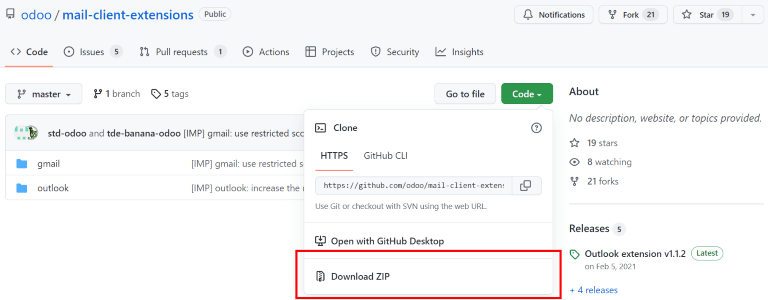 Download the ZIP file from the PerfectWORK GitHub repository for Mail Plugins.