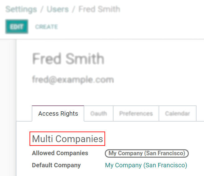 View of a user’s form emphasizing the multi companies field in PerfectWORK