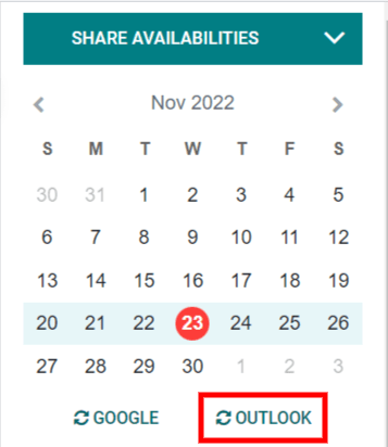 The "Outlook" sync button in Perfectwork Calendar.