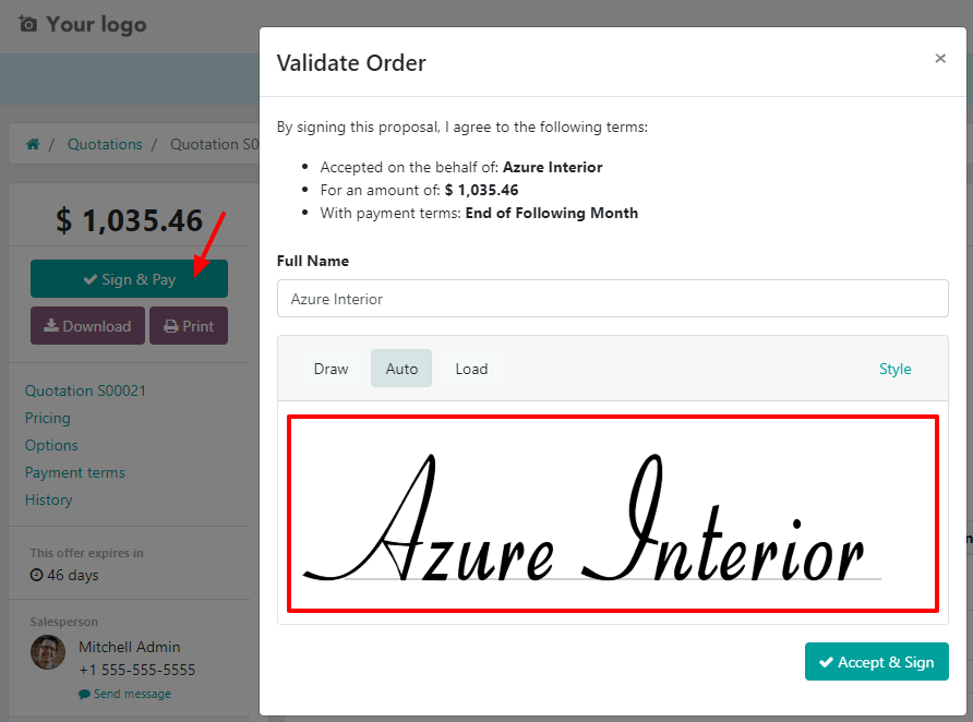 How to confirm an order with a signature on PerfectWORK Sales?