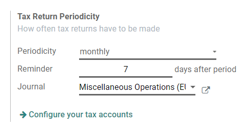 Configure how often tax returns have to be made in PerfectWORK Accounting