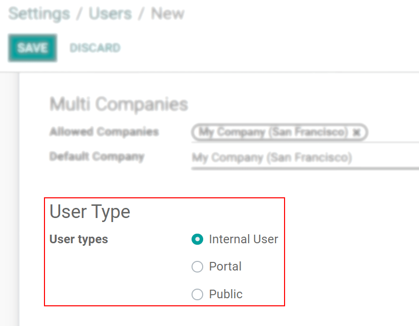 View of a user’s form in developer mode emphasizing the user type field in PerfectWORK